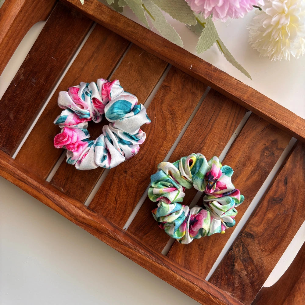 Floral Daydream Satin Scrunchie Duo - Small
