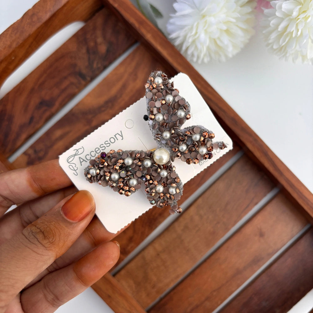 Pearl Butterfly Alligator Clip