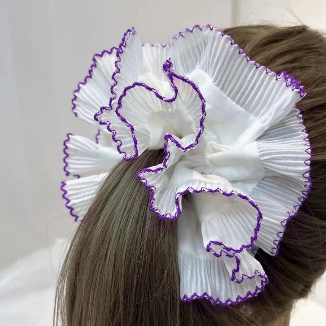 Pleated Ruffle Satin Scrunchie – Large