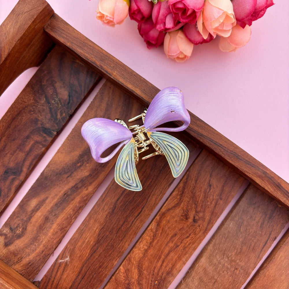 Premium Colourful Bow Metal Hair Claw - Medium