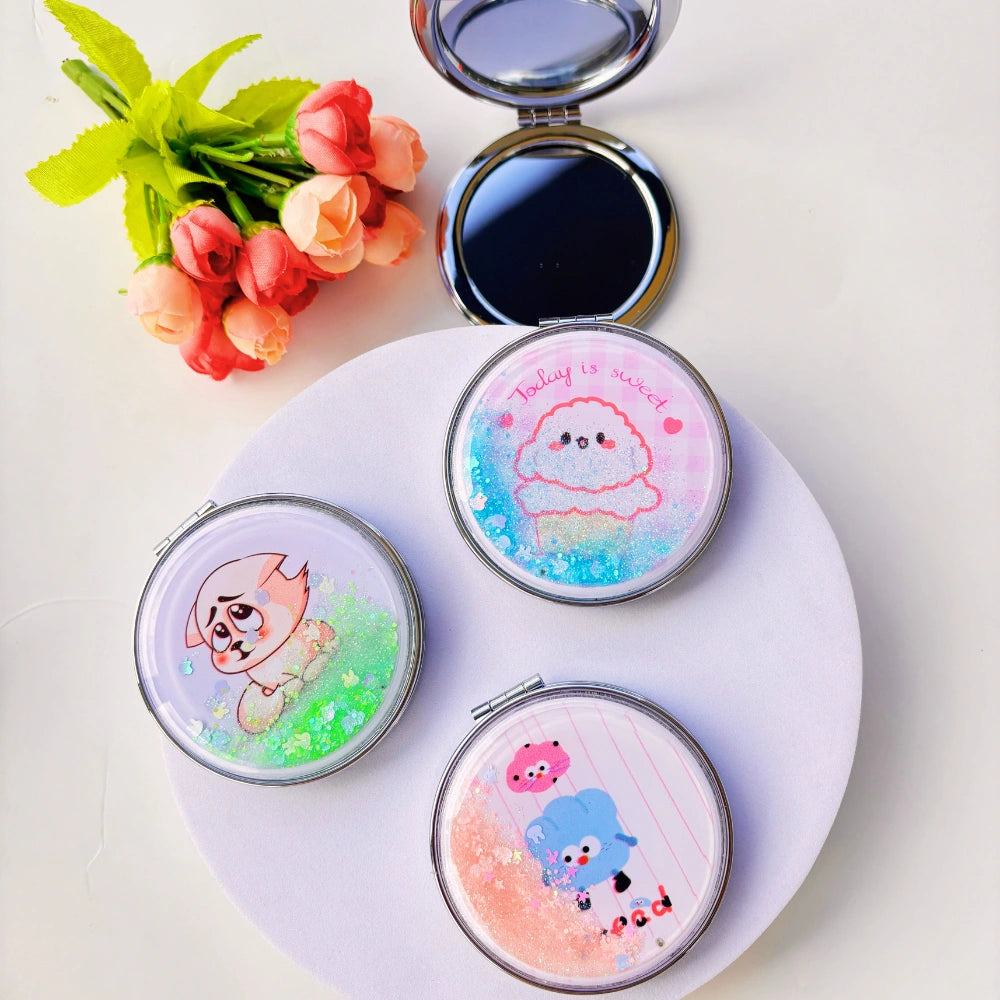 Round Glitter Foldable Packet Mirror - Assorted (Pack Of 1)