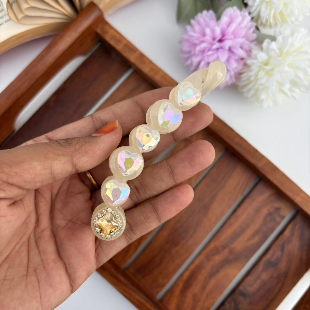 Crystal Stone with Heart Banana Clip - Large