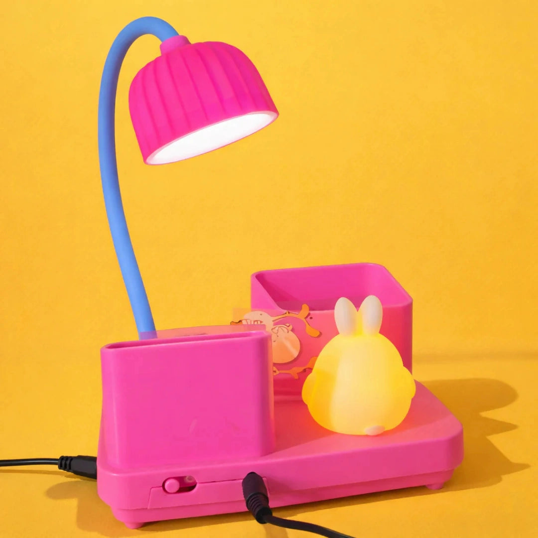 Cute Bunny LED Desk Lamp with Pen Holder for Kids – Study Table Organizer Light