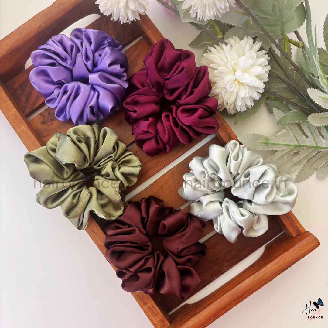 Everyday Solid Satin Scrunchies – Set of 5 (Regular)