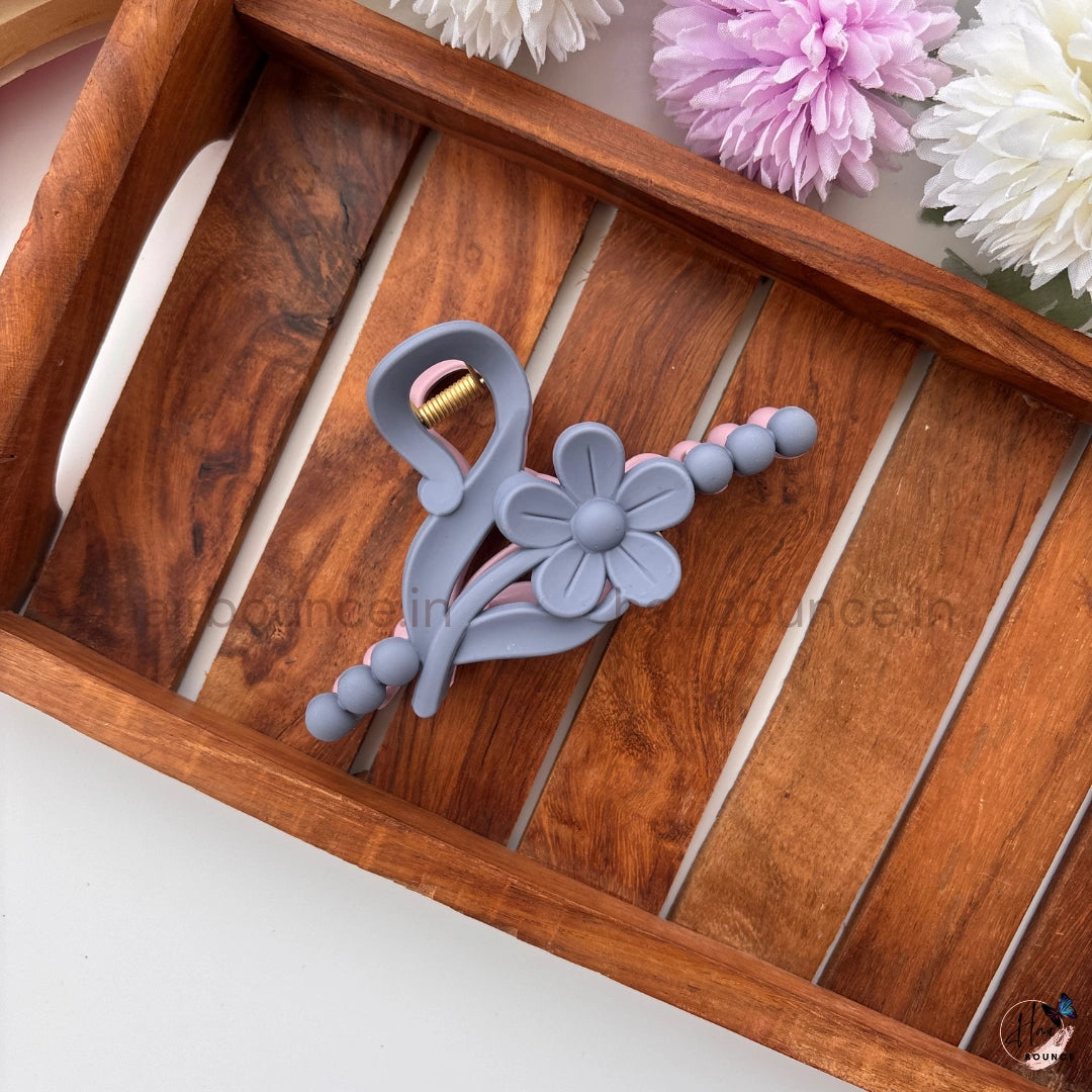 Dual-Colour Floral Beaded Curve Hair Claw – Large