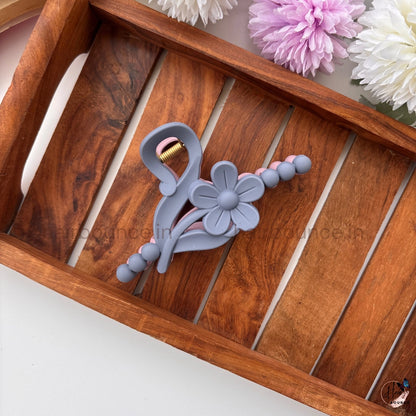 Dual-Colour Floral Beaded Curve Hair Claw – Large