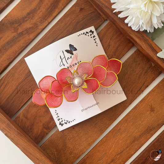 Coral Bloom Floral Hair Barrette