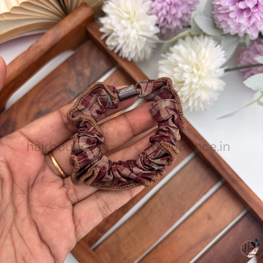 Vintage Checkered Fabric Hair Scrunchies for Women & Girls