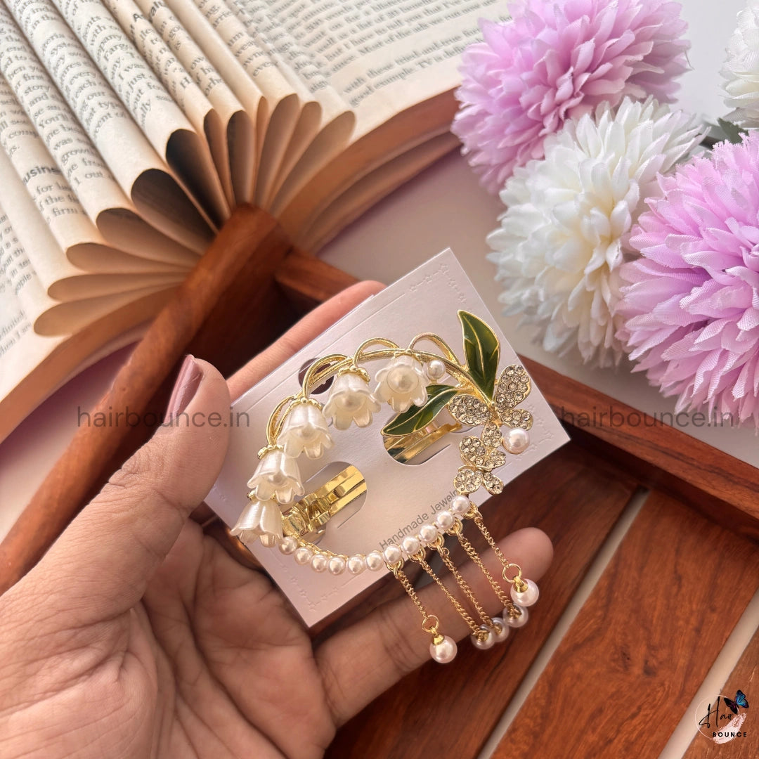 Hanging Pearl Blossom Arc Hair Clip