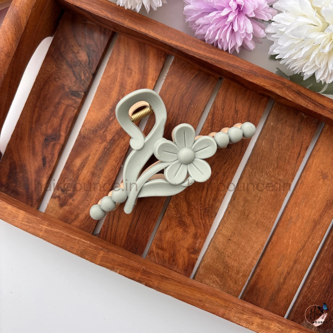 Dual-Colour Floral Beaded Curve Hair Claw – Large