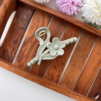 Dual-Colour Floral Beaded Curve Hair Claw – Large