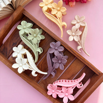 Colourful Flower with Leaf Hair Claw - Large