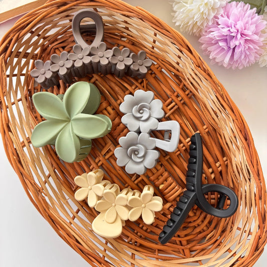 Blossom Garden Matte Hair Claw Set – Pack of 5 / Assorted Colours