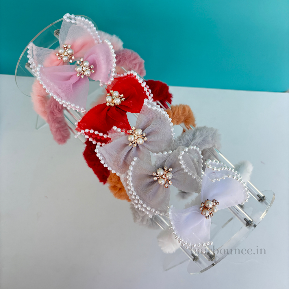 Fur Pearl Bow Headband