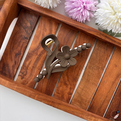 Dual-Colour Floral Beaded Curve Hair Claw – Large