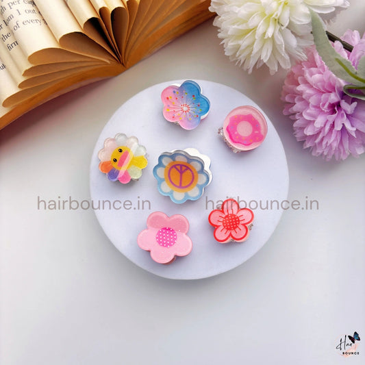 Cute Candy Floral Mini Hair Clips Set – Pack of 6