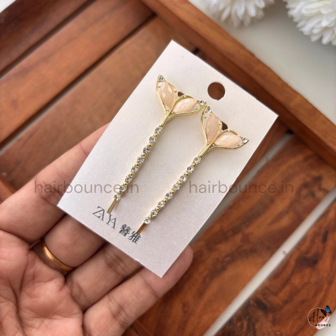 Elegant Leaf Crystal Hair Pins – Gold Rhinestone Leaf Hair Clips (Set of 2)