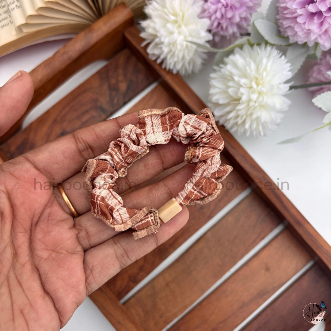 Vintage Checkered Fabric Hair Scrunchies for Women & Girls