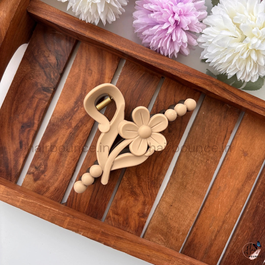 Dual-Colour Floral Beaded Curve Hair Claw – Large