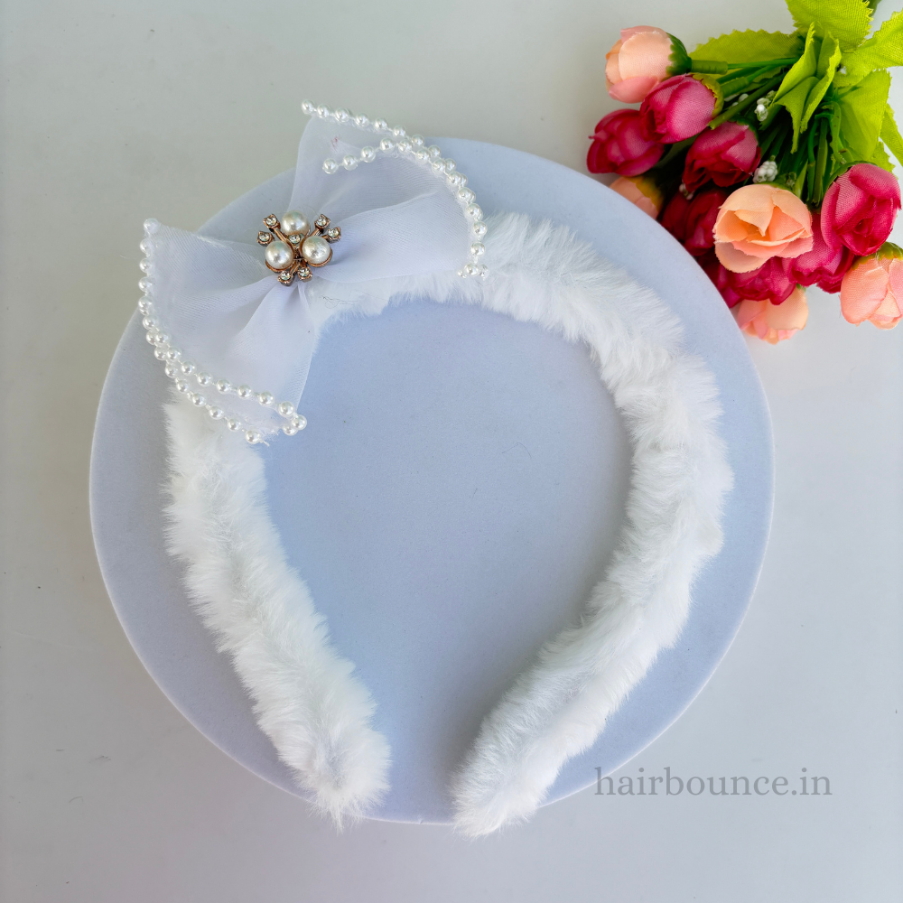 Fur Pearl Bow Headband