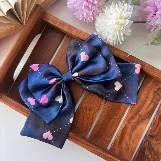 Midnight Hearts Triple Layer Satin Bow