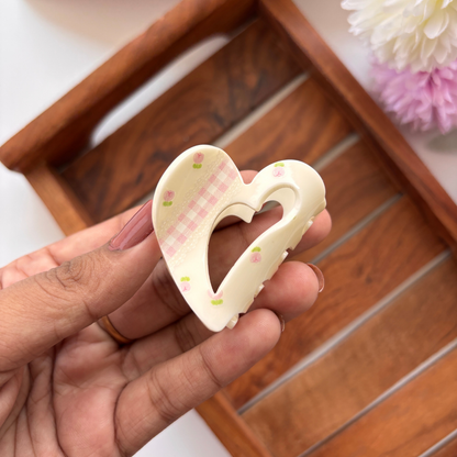 Pastel Heart Pattern Hair Claw - Medium