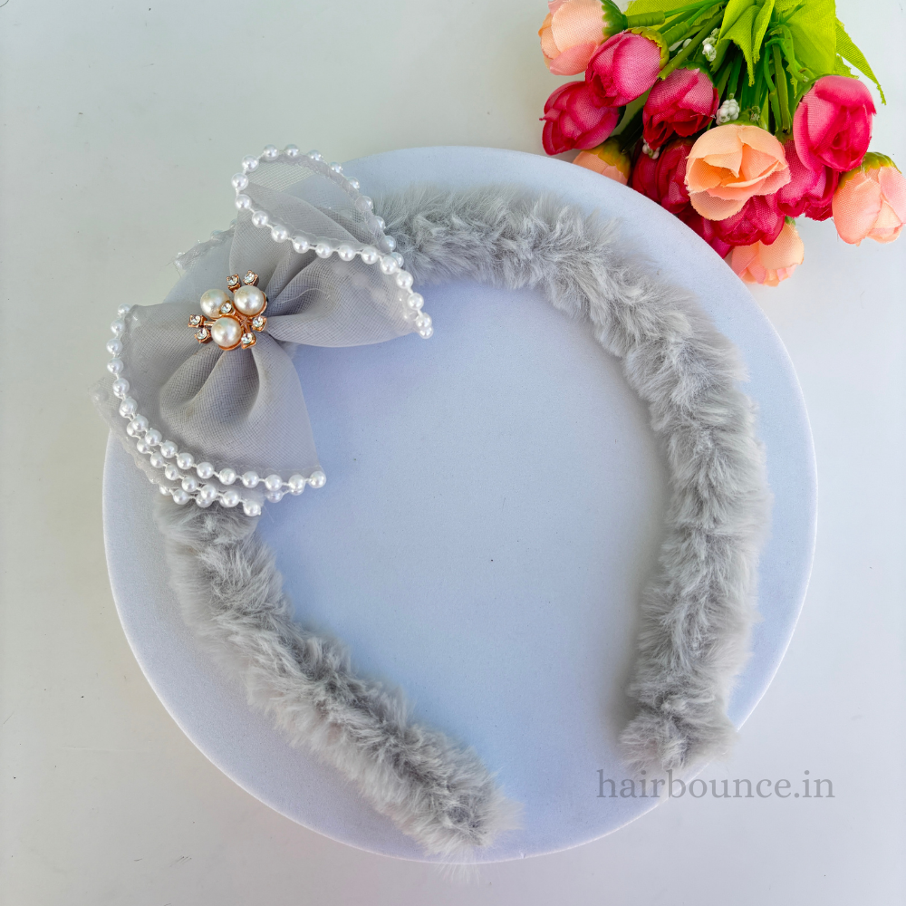 Fur Pearl Bow Headband