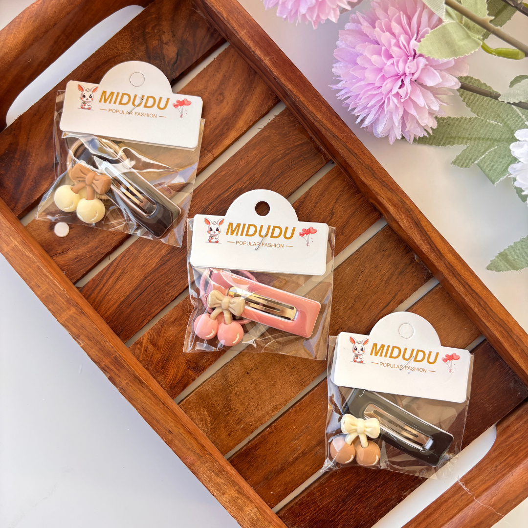 Cherry Bow Hair Clip - Set of 2