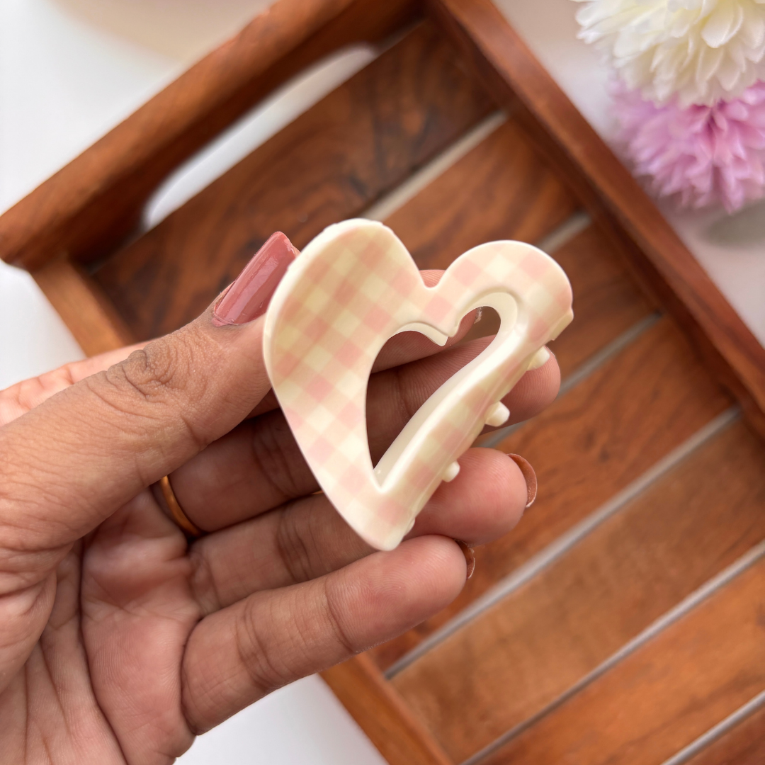 Pastel Heart Pattern Hair Claw - Medium