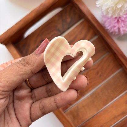 Pastel Heart Pattern Hair Claw - Medium