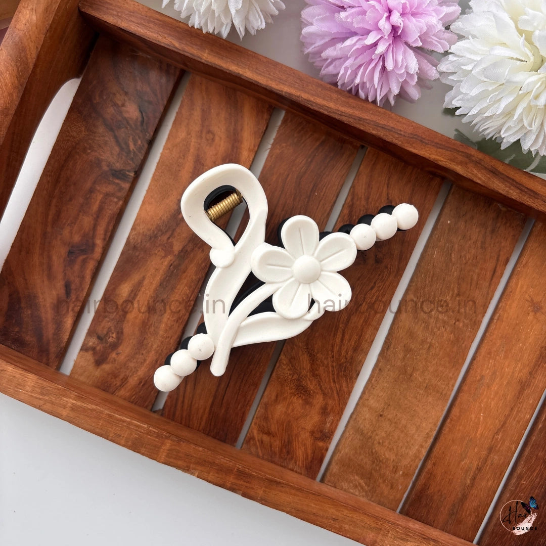 Dual-Colour Floral Beaded Curve Hair Claw – Large