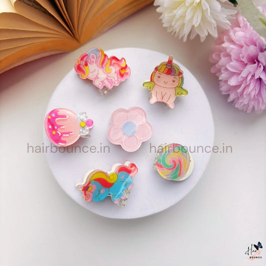 Unicorn Candy Mini Hair Clips Set – Pack of 6