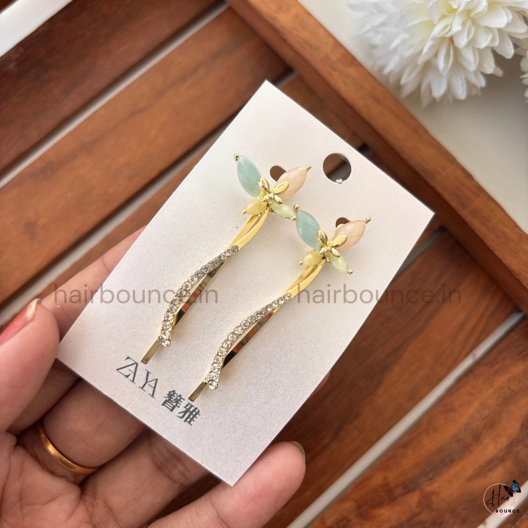 Elegant Butterfly Crystal Hair Pins – Gold Rhinestone Butterfly Hair Clips (Set of 2)
