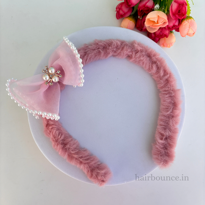 Fur Pearl Bow Headband