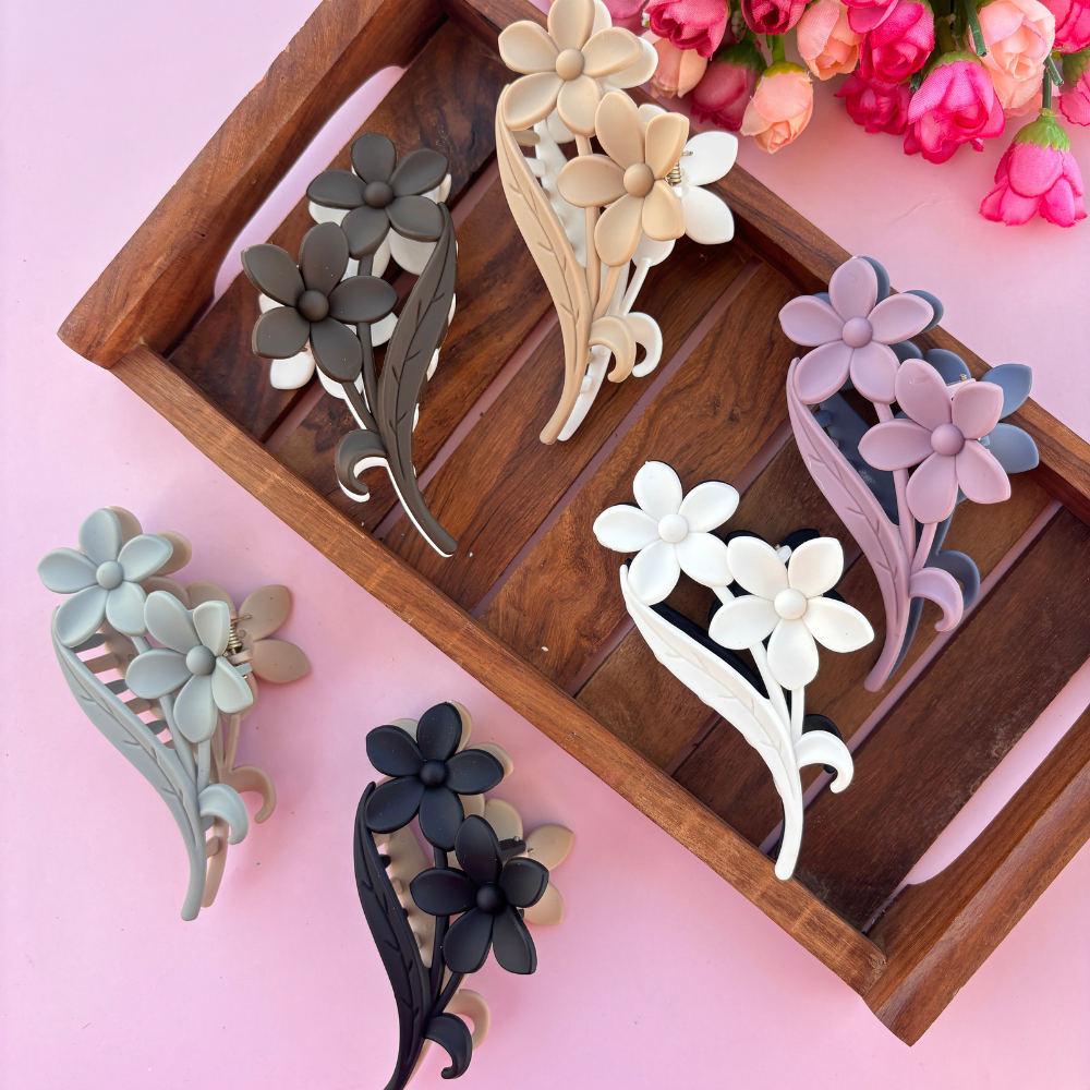 Dual Colour Flower with Leaf Hair Claw - Large