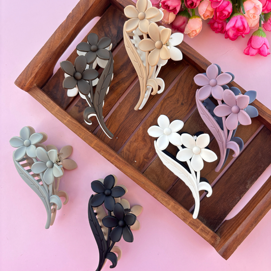 Dual Colour Flower with Leaf Hair Claw - Large