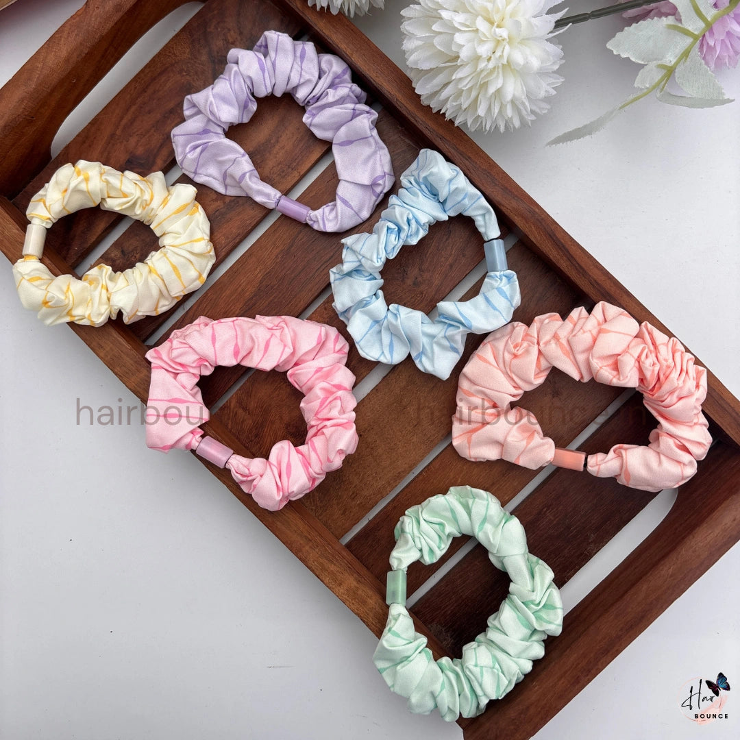 Pastel Marble Print Fabric Hair Scrunchies for Women & Girls