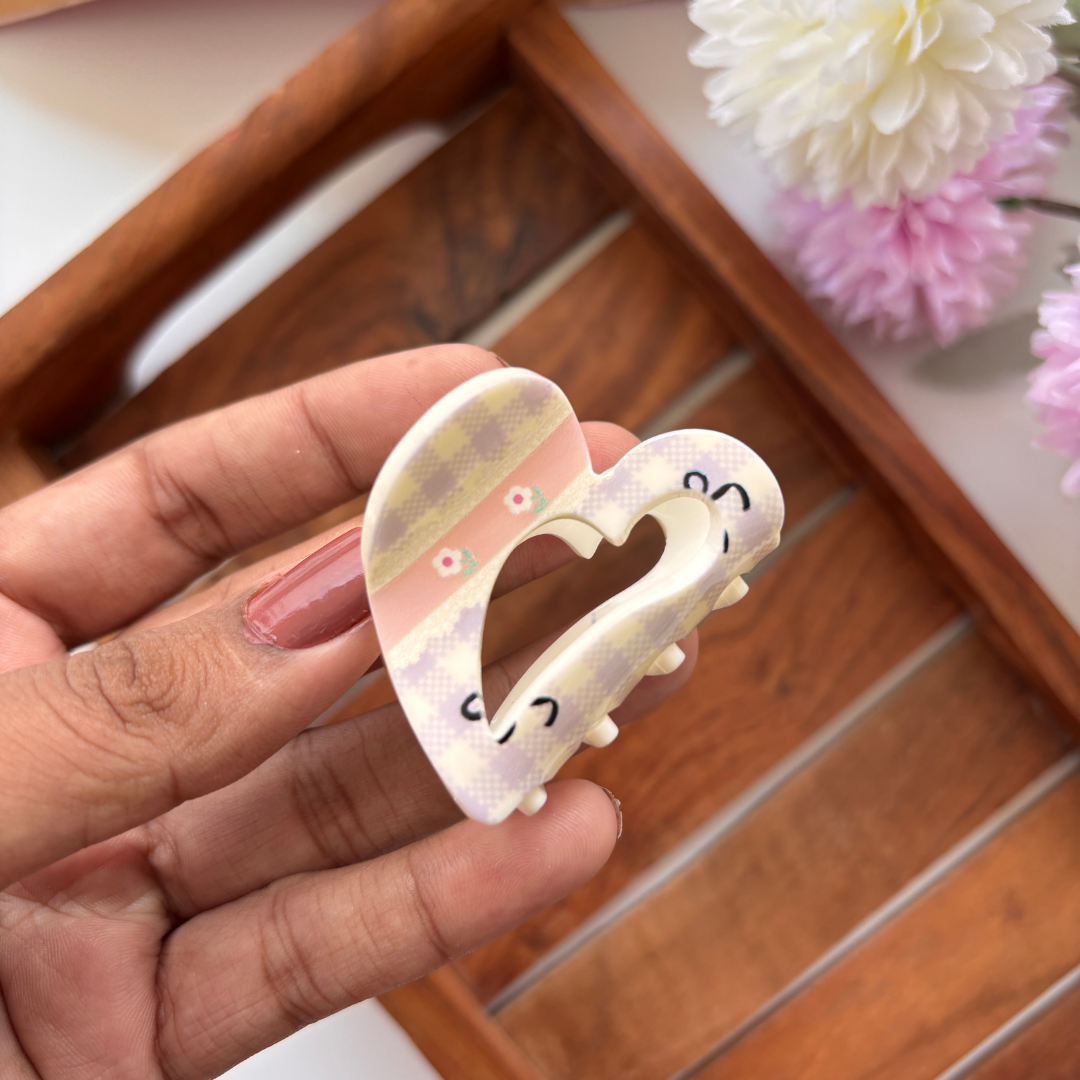 Pastel Heart Pattern Hair Claw - Medium
