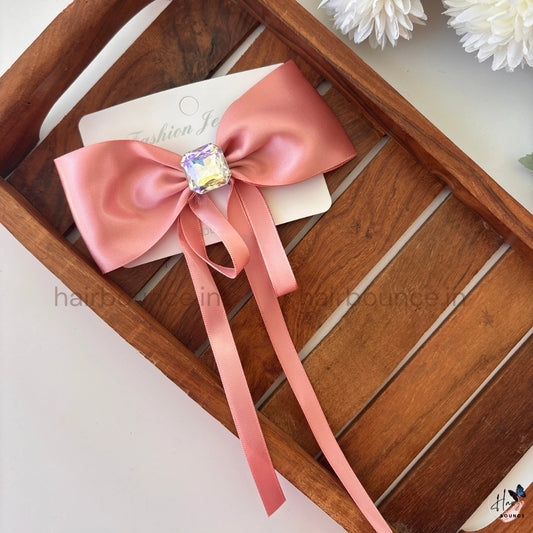 Luxe Satin Bow Clip with Crystal Charm