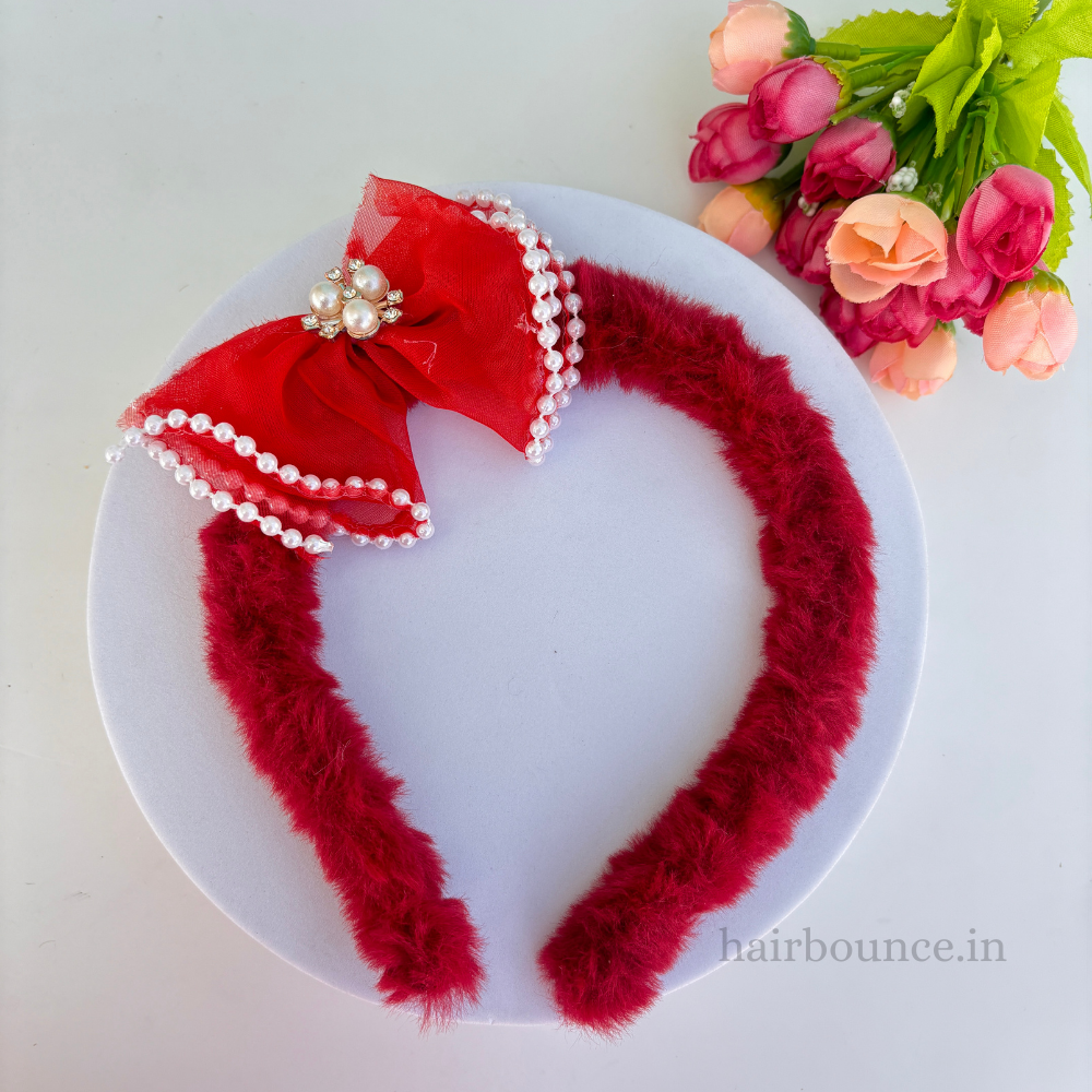 Fur Pearl Bow Headband