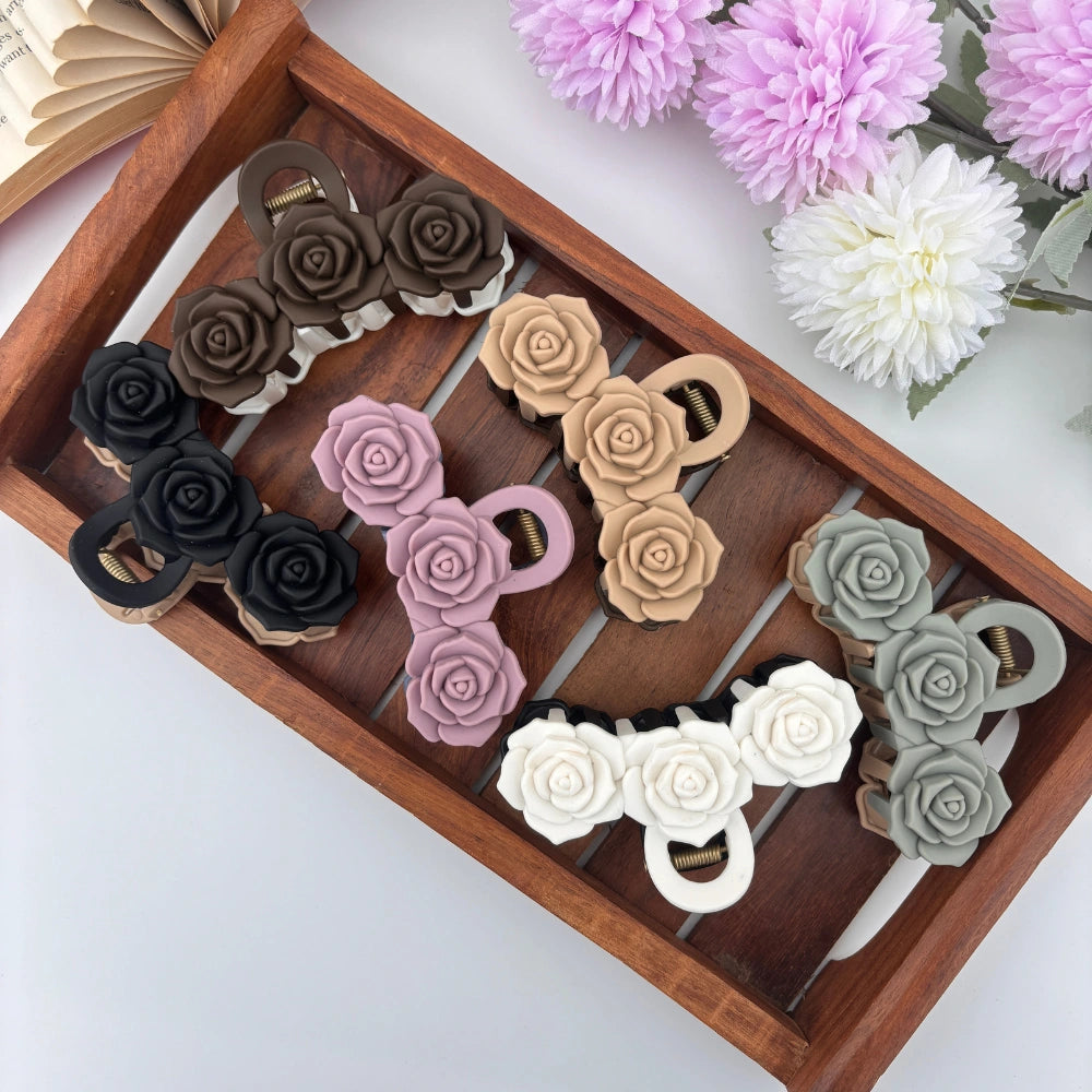 Dual Colour Triple Rose Hair Claw - Large