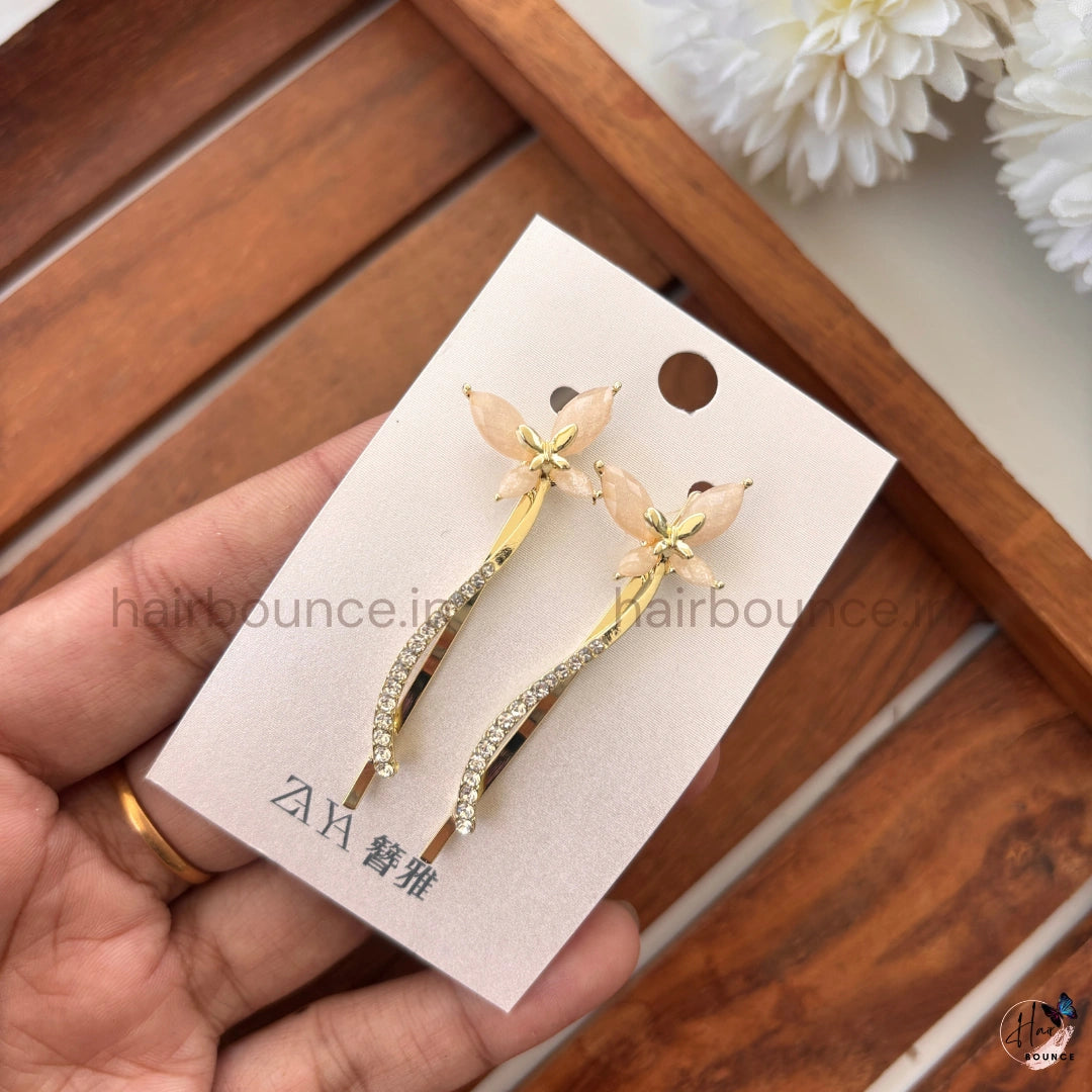 Elegant Butterfly Crystal Hair Pins – Gold Rhinestone Butterfly Hair Clips (Set of 2)