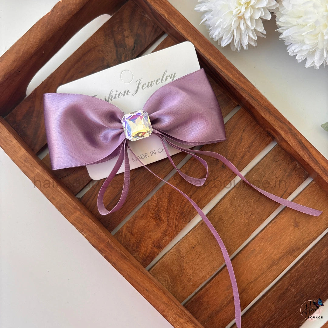 Luxe Satin Bow Clip with Crystal Charm