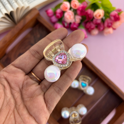 Shinny Heart Pearl Hair Claw - Medium