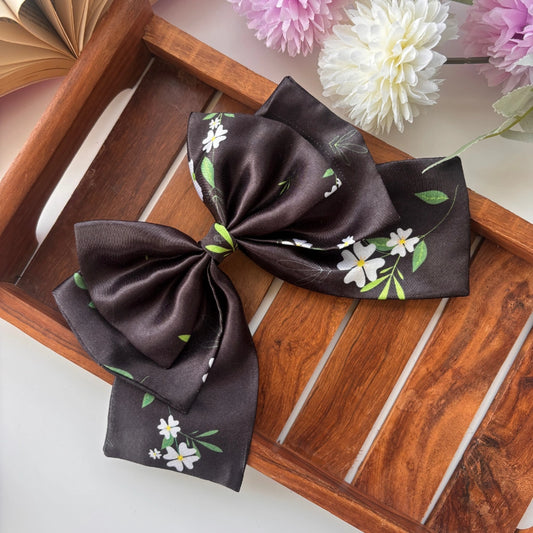 Midnight Daisy Triple Layer Satin Bow