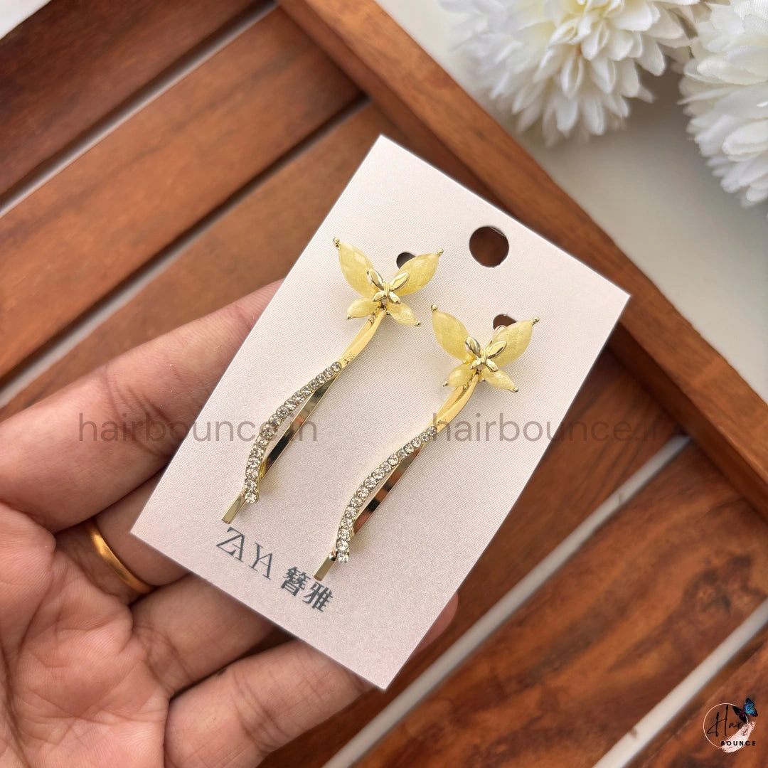 Elegant Butterfly Crystal Hair Pins – Gold Rhinestone Butterfly Hair Clips (Set of 2)