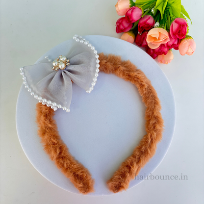 Fur Pearl Bow Headband