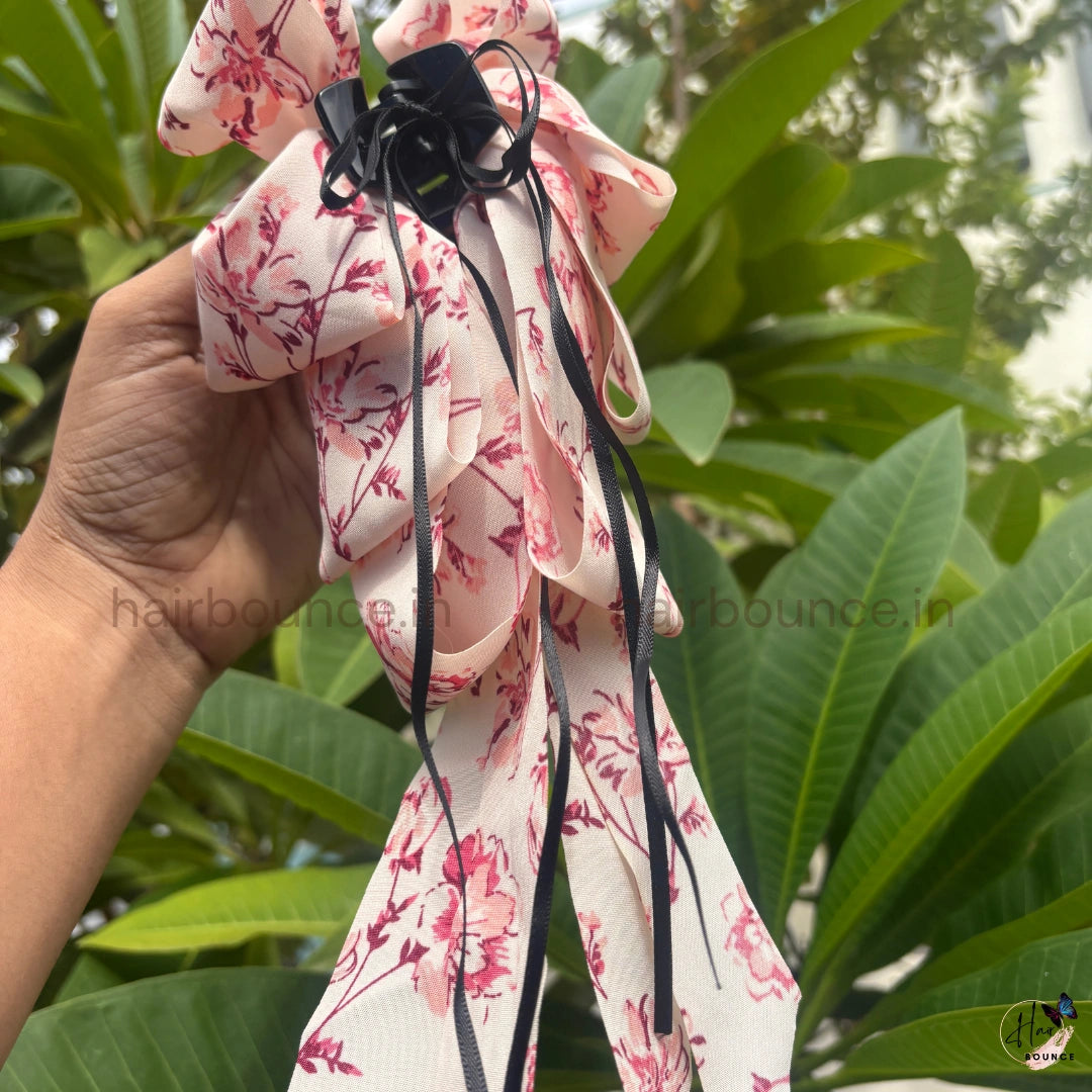 Floral Ribbon Bow Hair Claw Clip – Medium