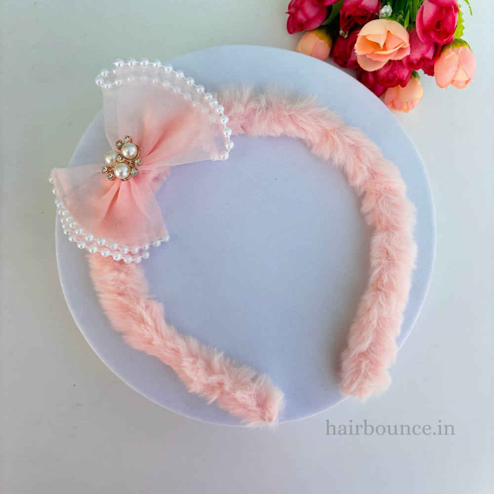 Fur Pearl Bow Headband