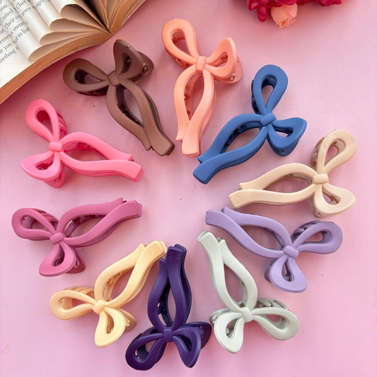 Colourful Bow Matte Finish Hair Claw - Medium